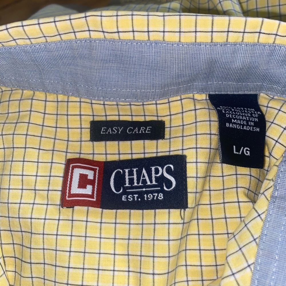 Chaps Men's Easy Care Windowpane Button Down Short Sleeve Shirt Size Large